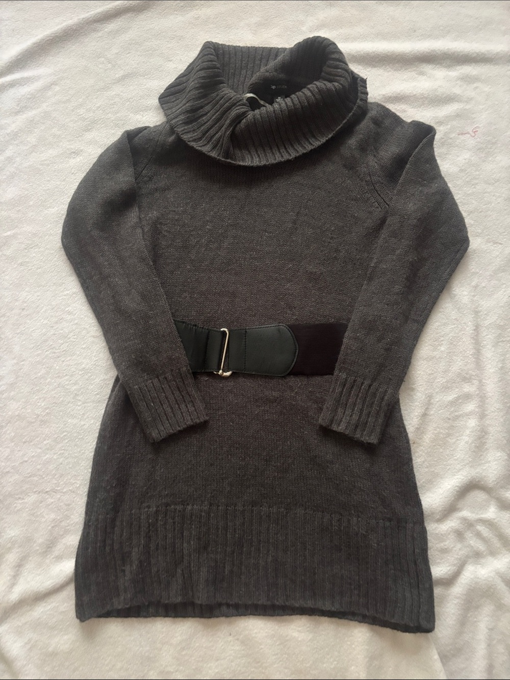 AB Studio Charcoal Cowl Neck Sweater Dress with Waist Belt - Picture 1 of 3